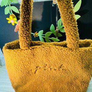 Victoria's Secret VS PINK Plush Sherpa Tote Bag Tan Brown Logo